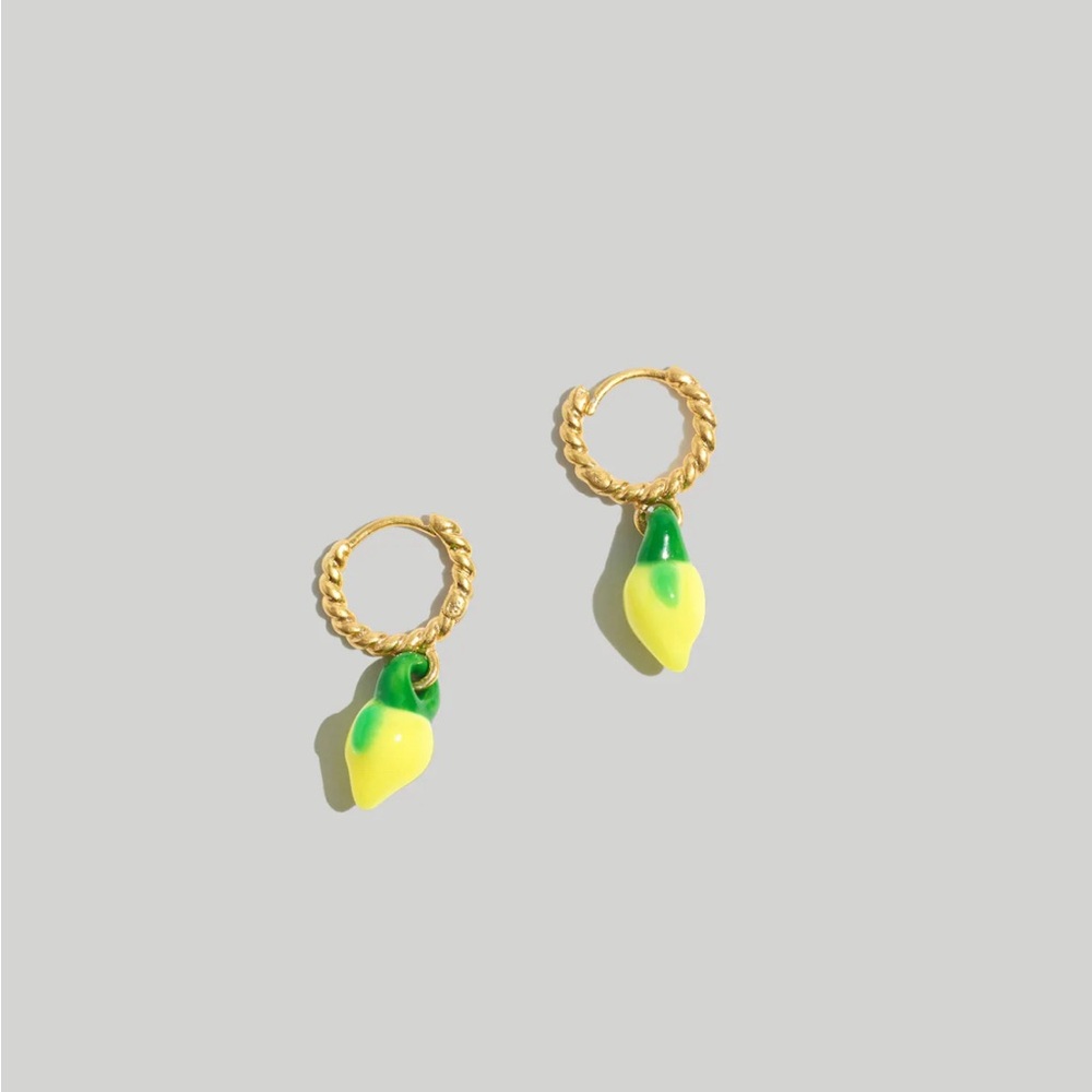 Madewell Enamel Lemon Twisted Huggie Hoop Earrings NWT
